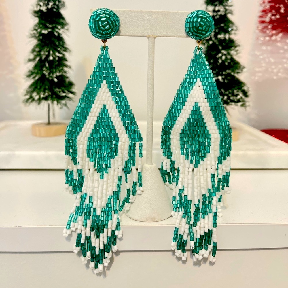 NEW/ Free People, Beaded Fringe Dangle Earrings